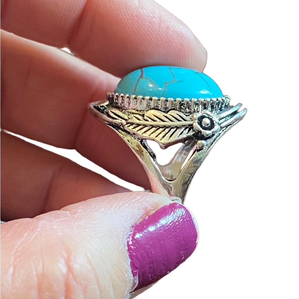 Boho Turquoise Silver Ring - image 5